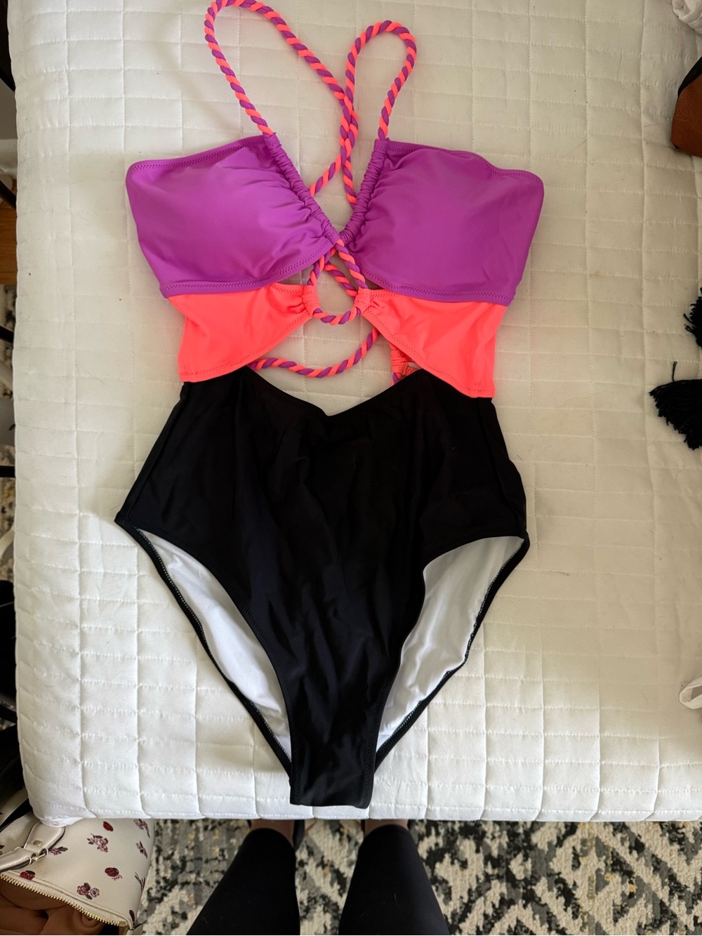 Popvil Colorblock Cutout Lace-Up Back One Piece Swimsuit NWT